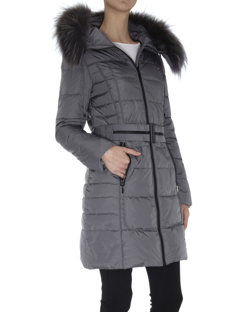 Long black ski jacket with matching raccoon collar 
