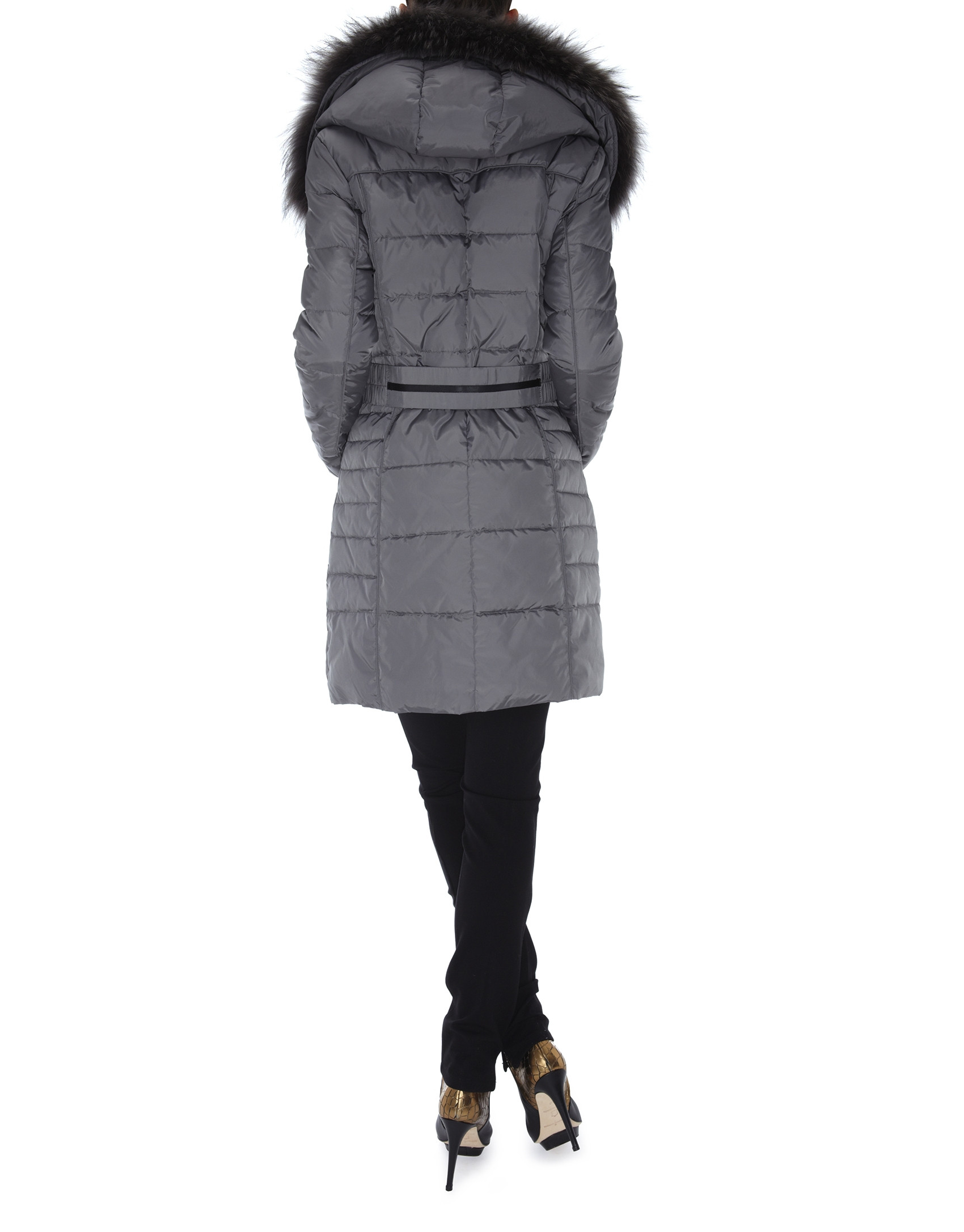 Long black ski jacket with matching raccoon collar 