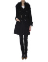 Black wool raincoat with lambskin collar 