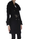 Black wool raincoat with lambskin collar 