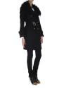 Black wool raincoat with lambskin collar 