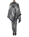 Gray knit, geometric print poncho