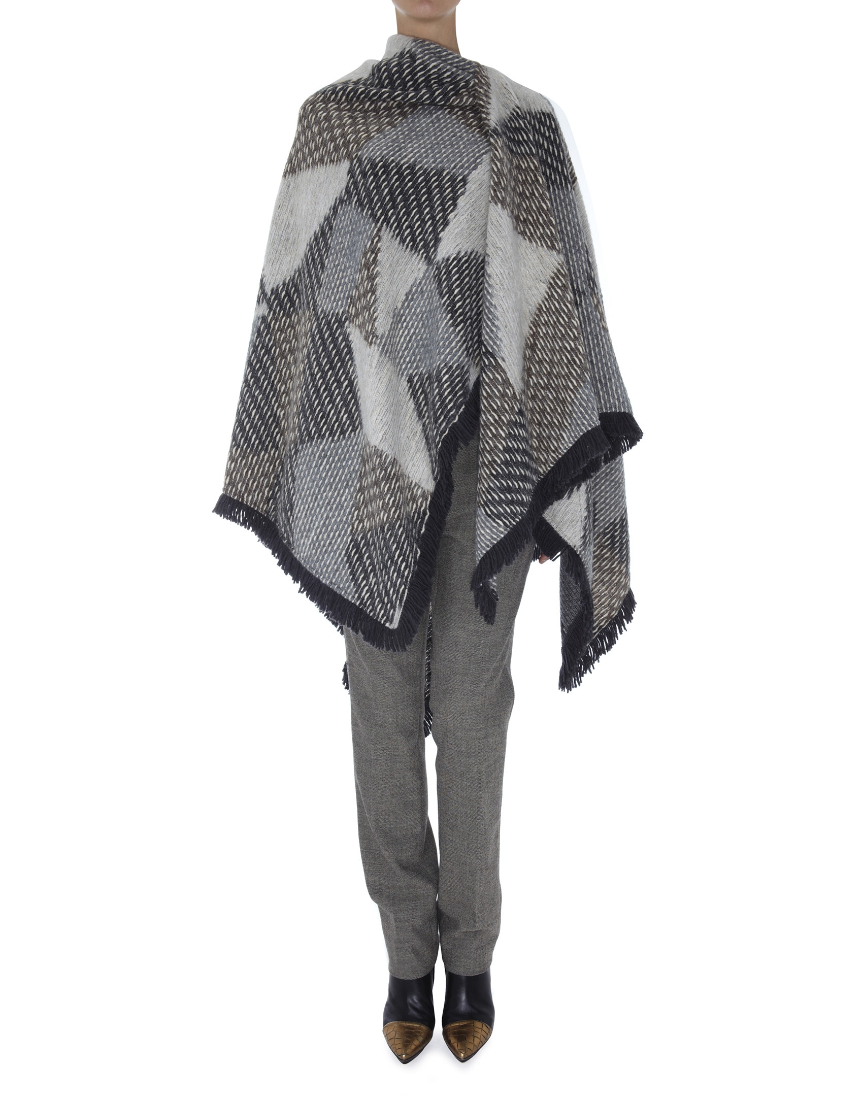 Poncho punto estampado geométrico grises