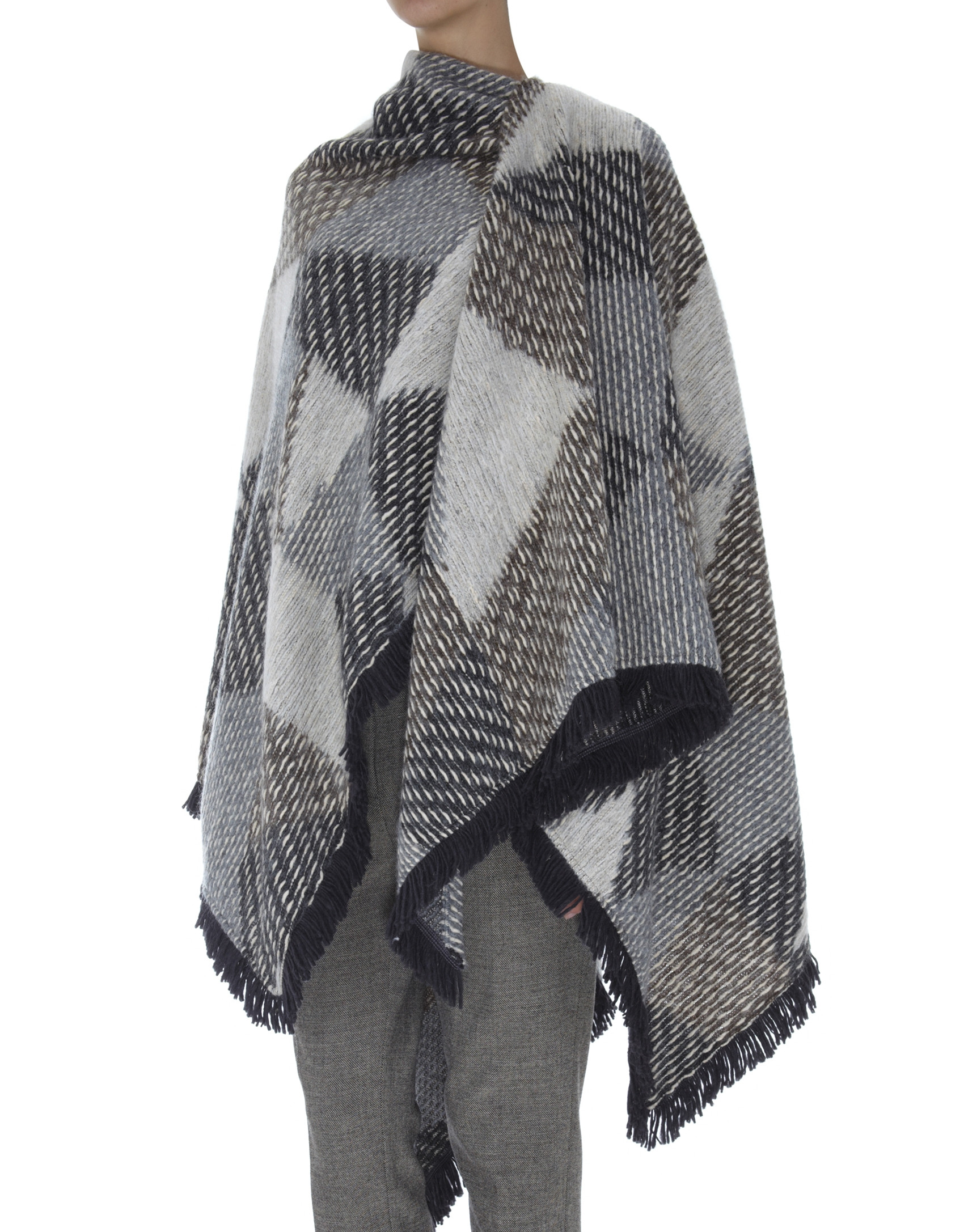 Poncho punto estampado geométrico grises