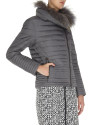 Gray quilted windbreaker with fur collar