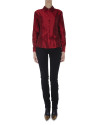 Red long-sleeved silk blouse