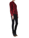 Red long-sleeved silk blouse