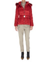 Short red trench coat with fur hood
