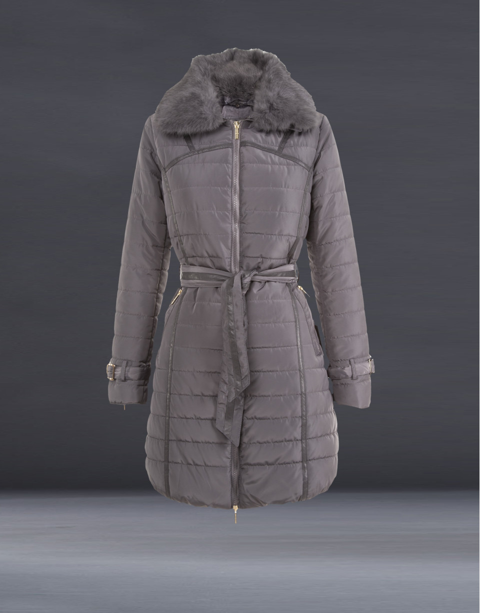 Long grey quilted trench coat