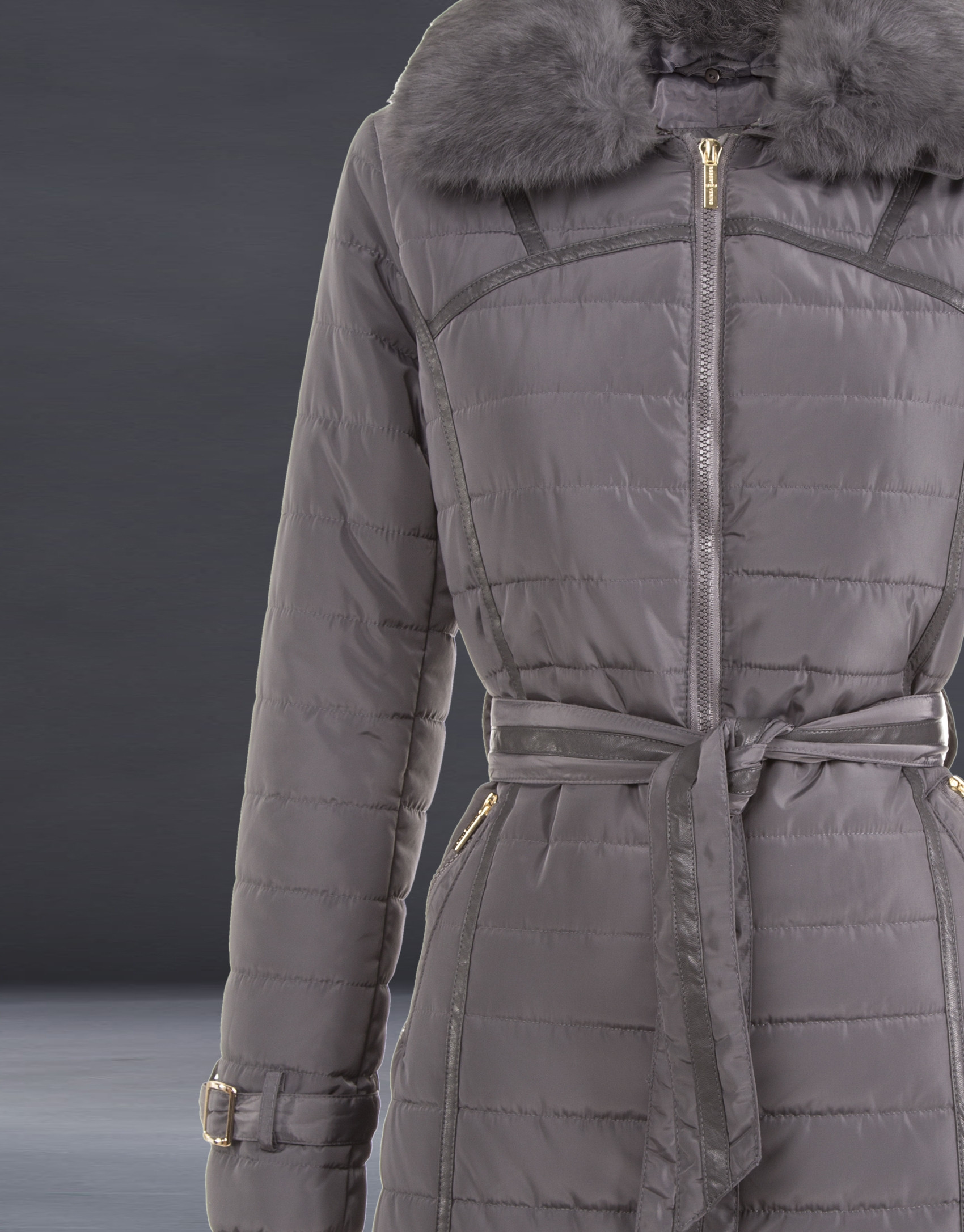 Long grey quilted trench coat