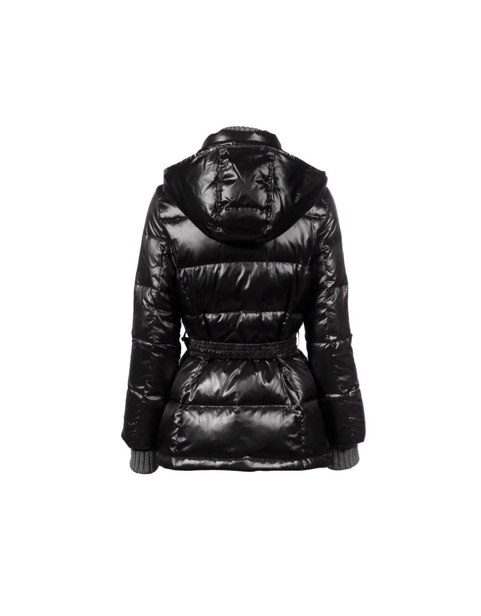 Black mid-length parka with knit