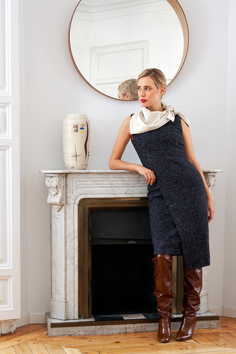 Vestido asimétrico jaspeado azul - Roberto Verino