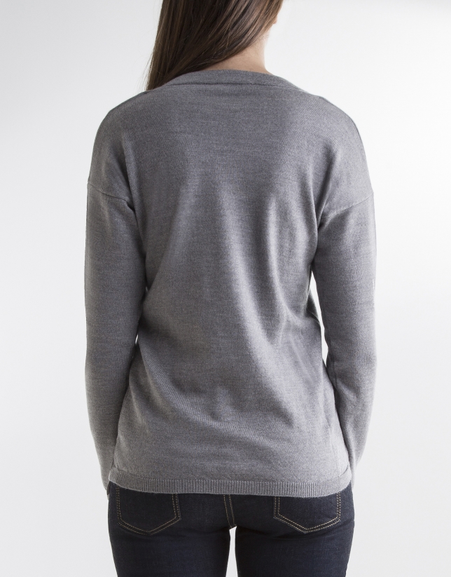 Grey V-neck sweater