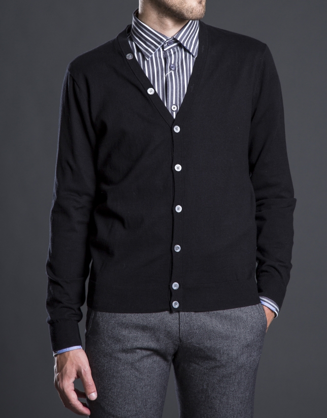 Black knit cardigan with elbow patches