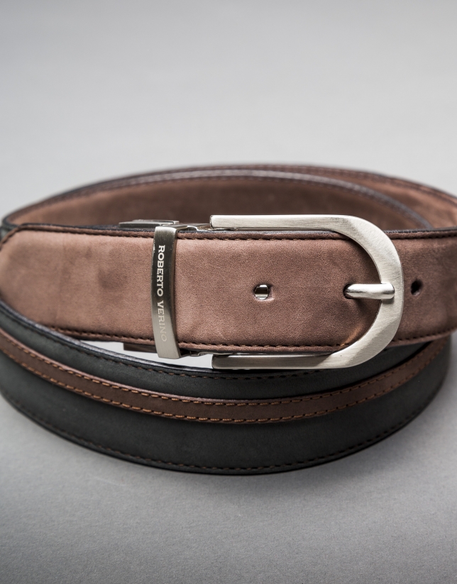 Reversible gray - taupe suede belt