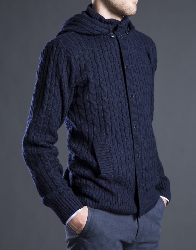 Navy blue knit jacket with detachable hood