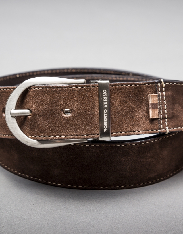 Reversible brown suede belt 