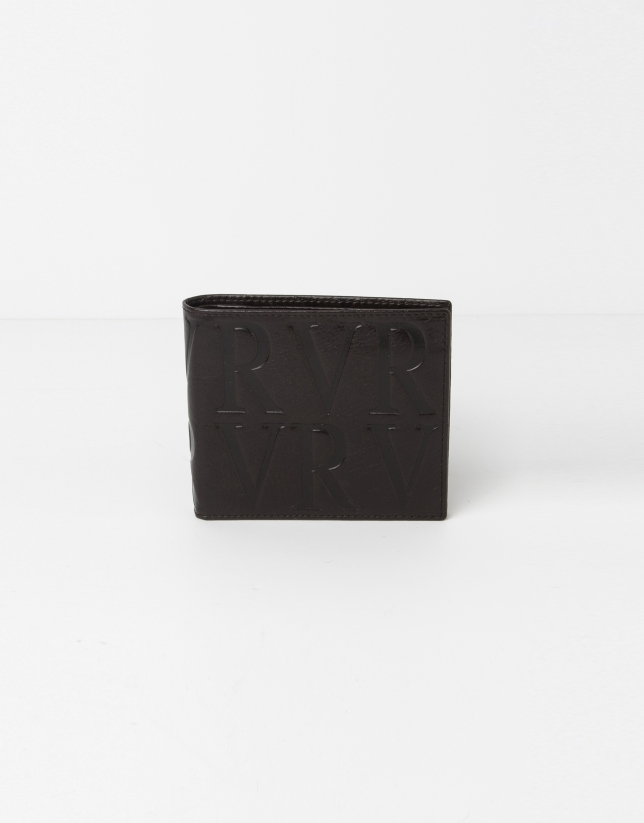 Billetera marrón con monedero interior piel grabada RV. 
