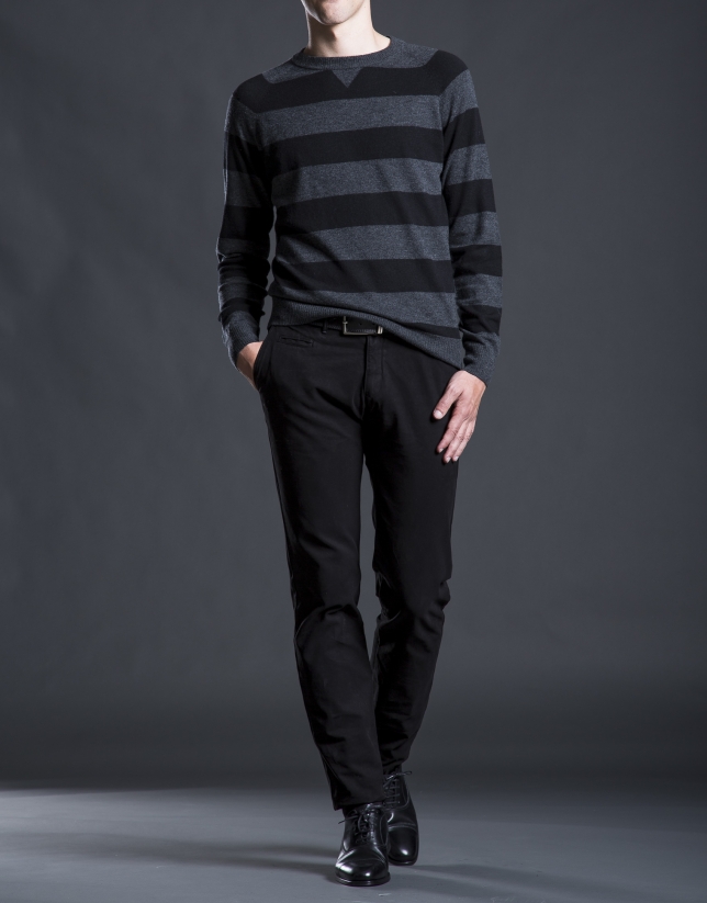 Gray striped sweater with elbow patches