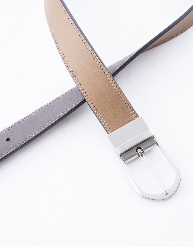 Reversible camel and brown leather belt 