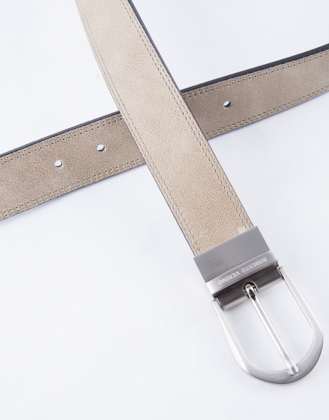 Reversible beige and indigo blue leather belt 