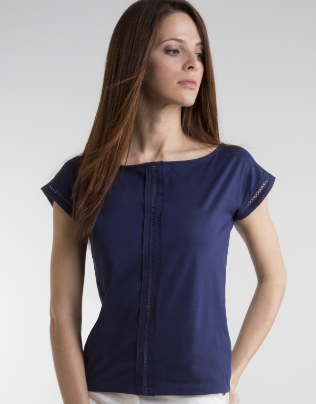 Navy blue top with decorative panel