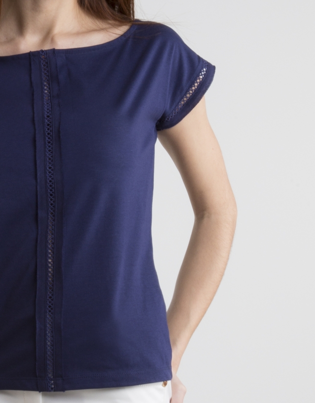 Navy blue top with decorative panel