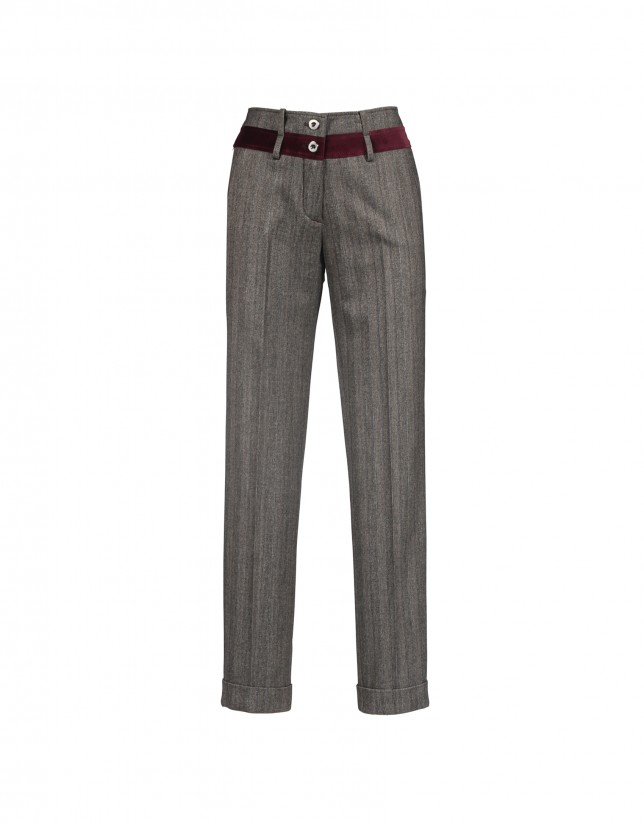 Grey pants with velvet trim