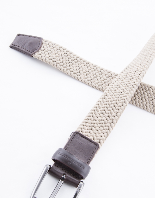 Beige ribbed braided belt 
