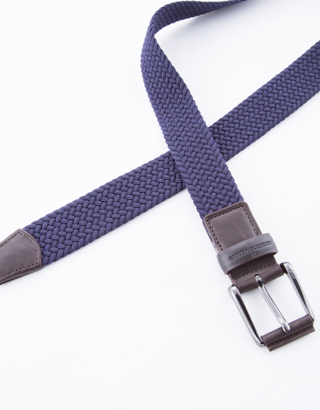 Navy blue ribbed braided belt 