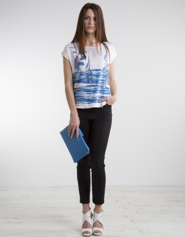 Blue print top with decoration