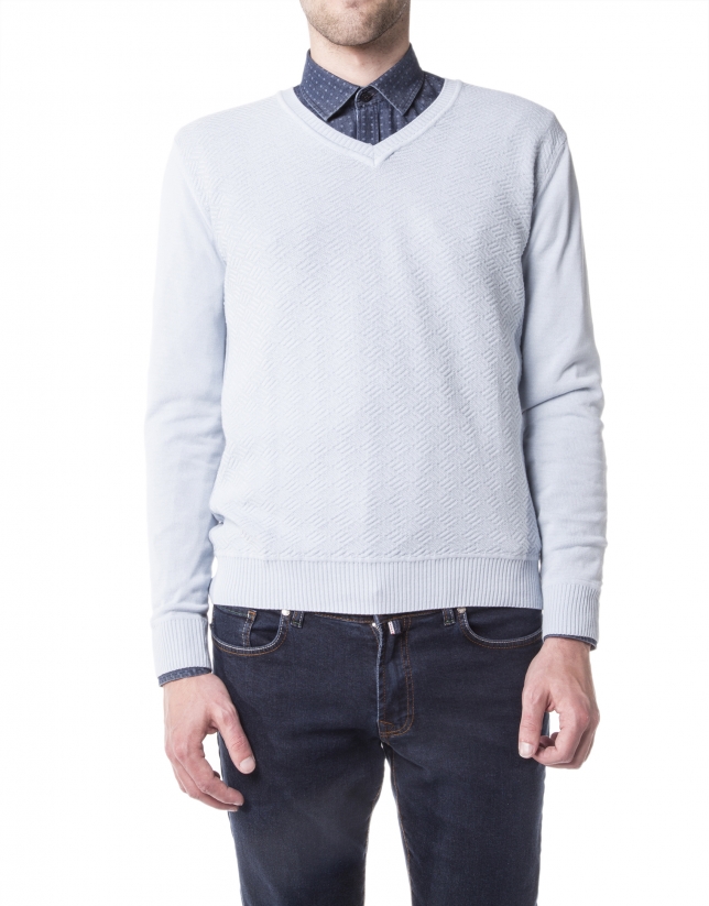 Light blue V-neck sweater