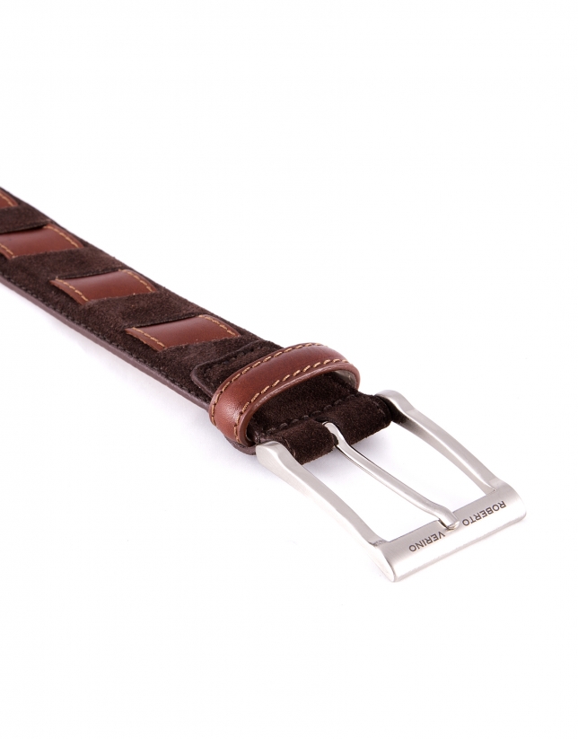 Brown combination leather and suede belt