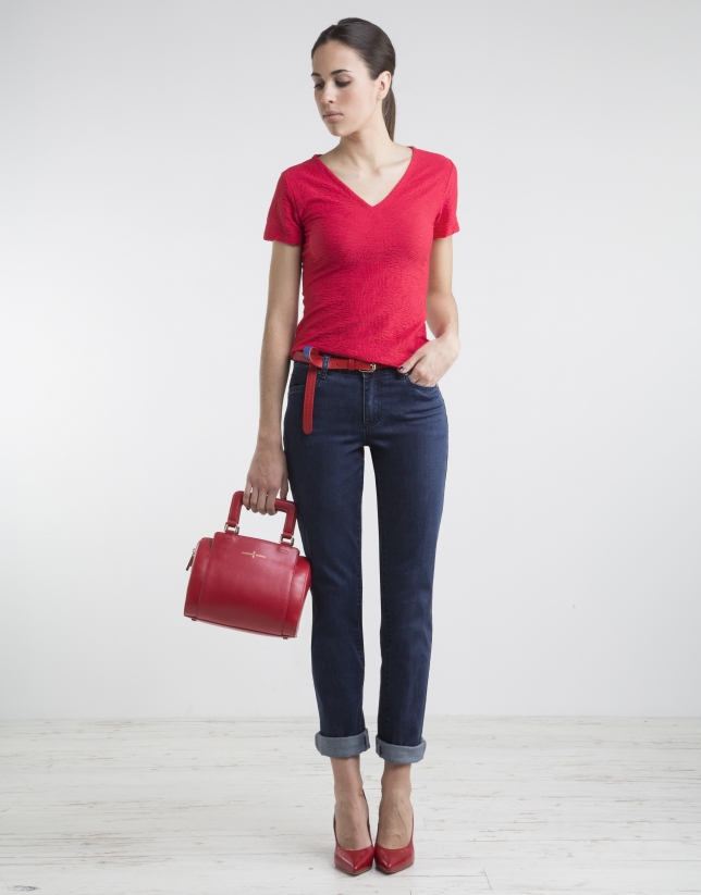 Red top with V neck