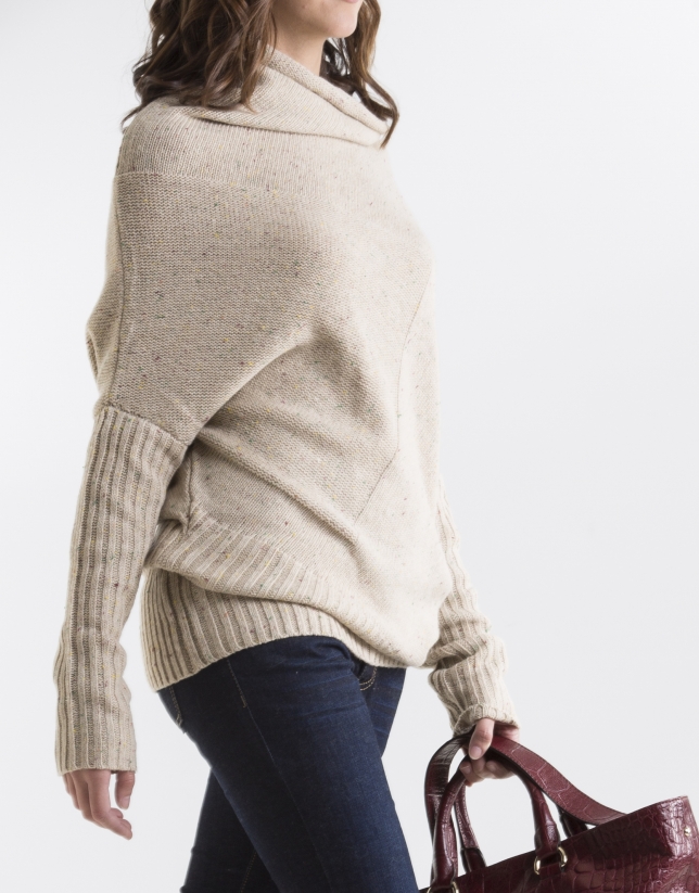Long beige asymmetric sweater