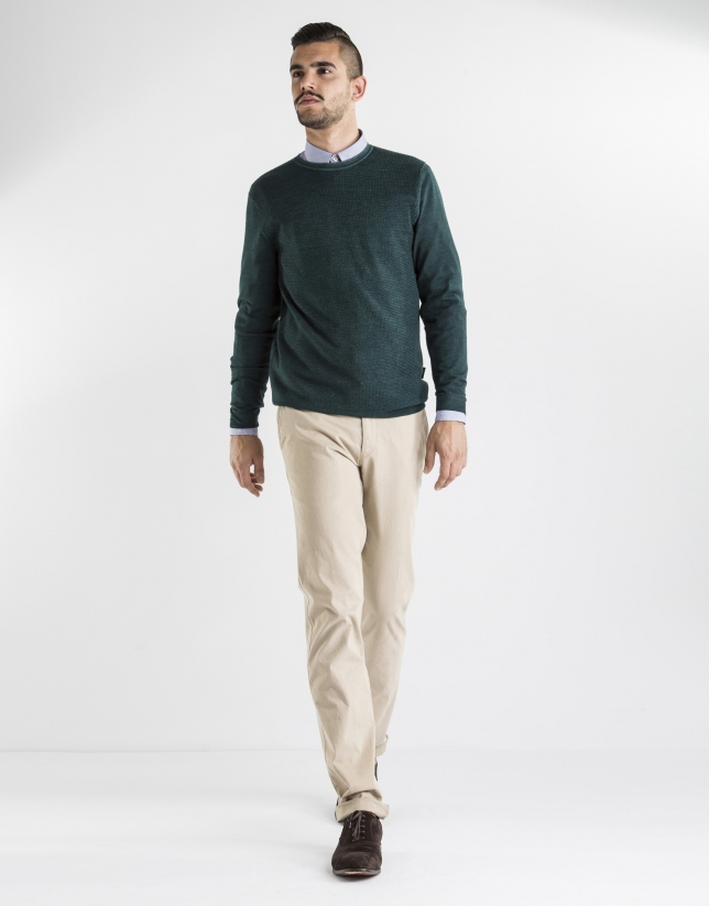 Green structured square neck sweater 