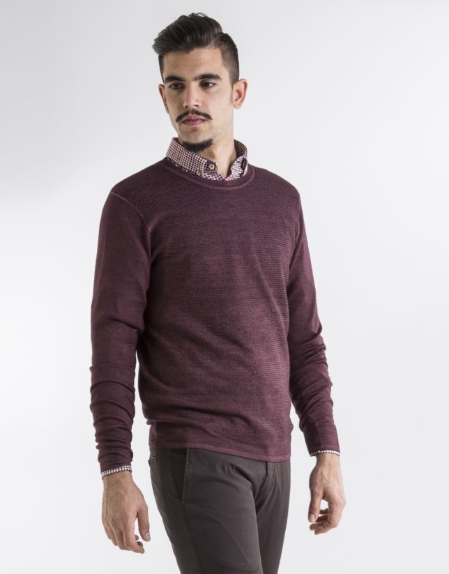 Burgundy structured square neck sweater 