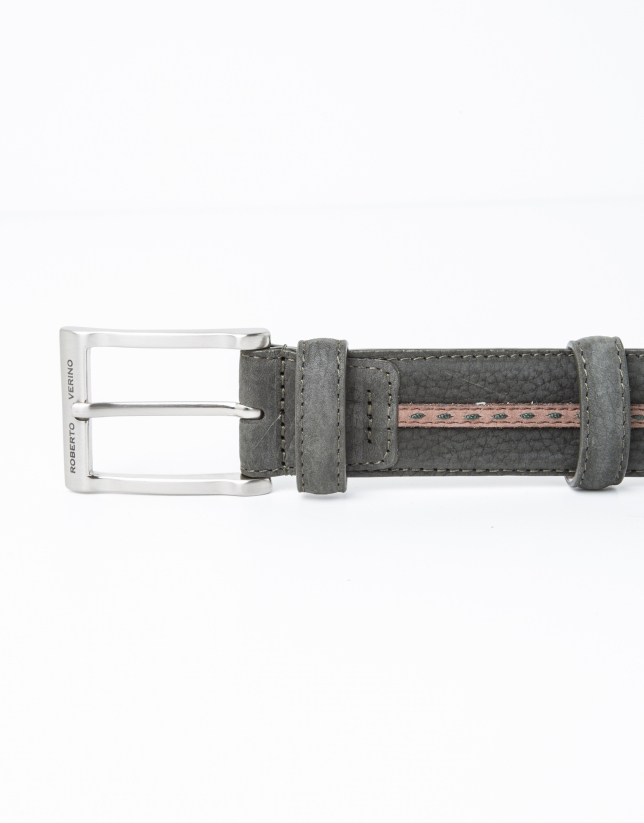 Leather belt with brown contrasting strip 