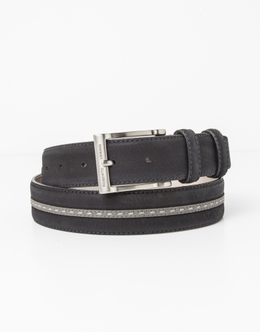 Leather belt with grey contrasting strip 