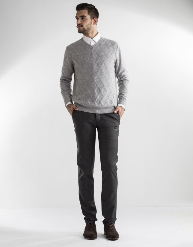 grey diamond v-neck sweater 
