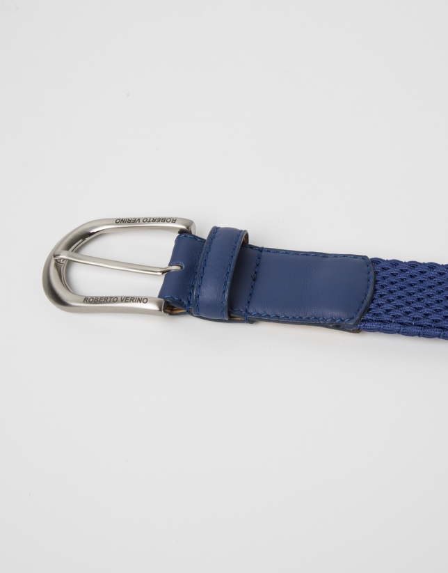 Indigo blue leather and cotton belt