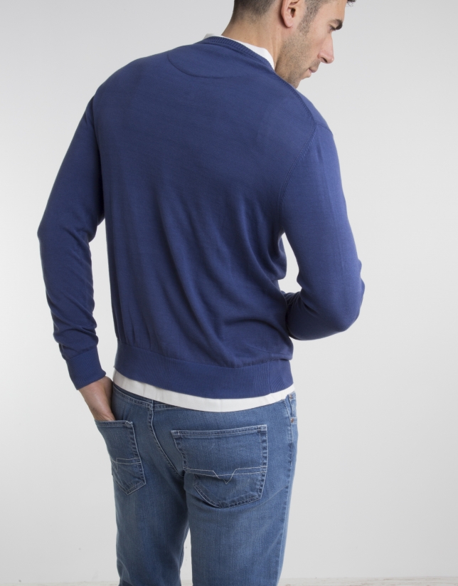 Blue V-neck sweater