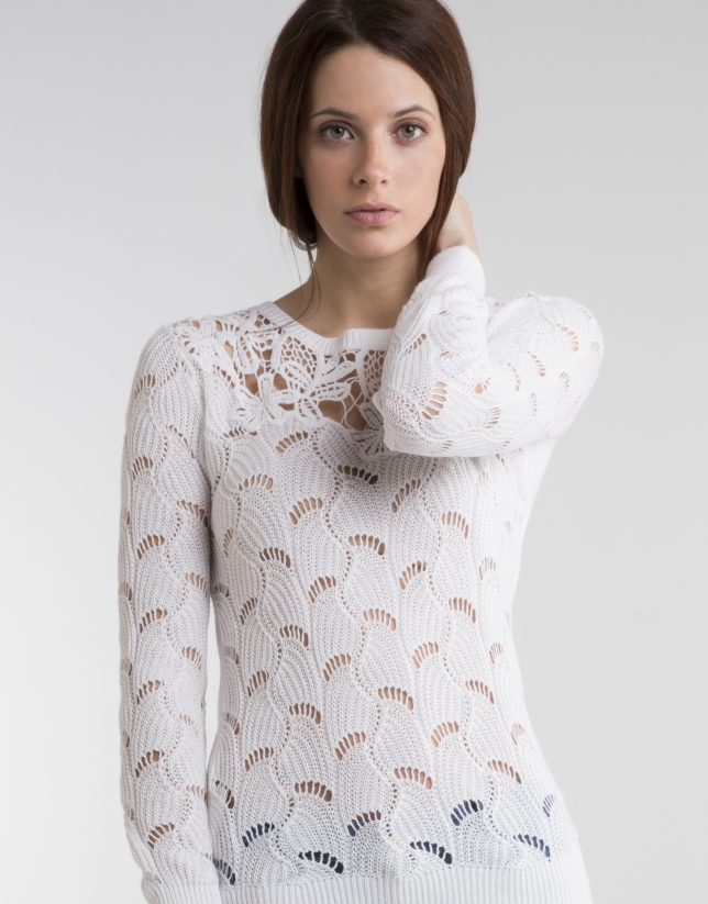 White knit openwork sweater