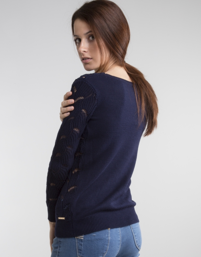 Blue knit openwork sweater