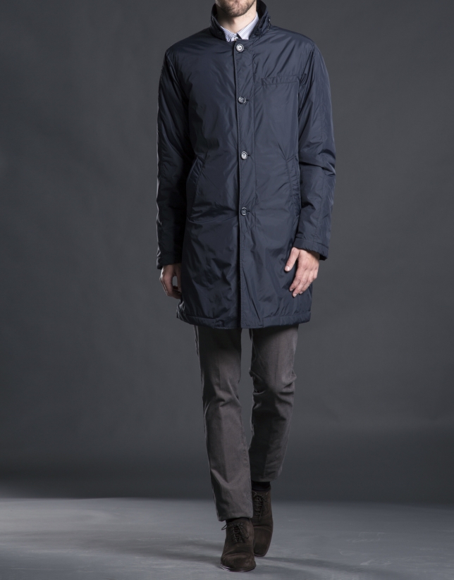 Navy blue buttoned raincoat