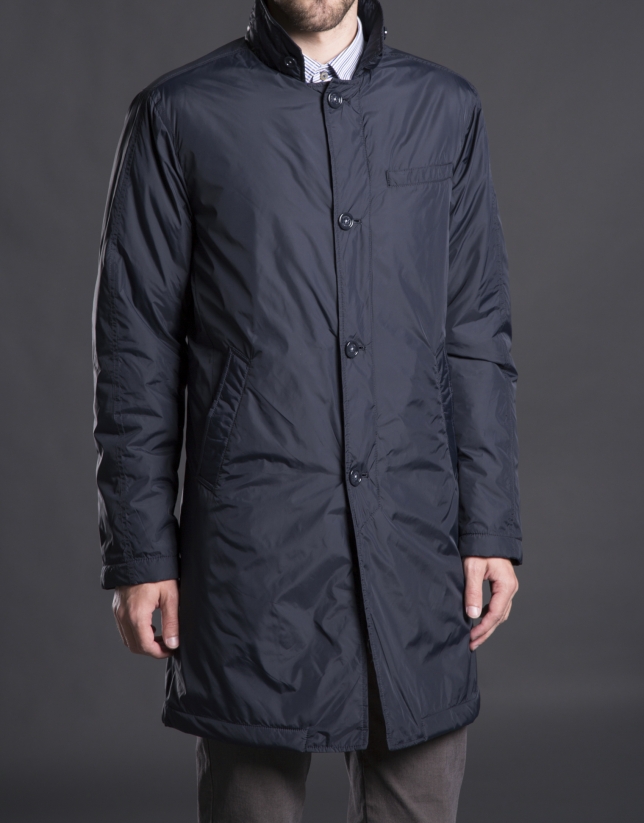 Navy blue buttoned raincoat