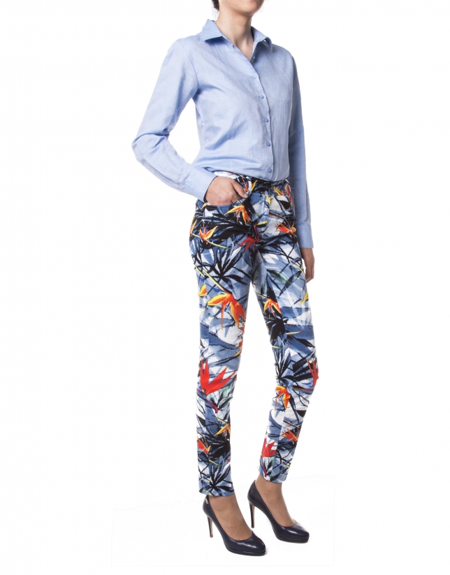 Blue floral print pants