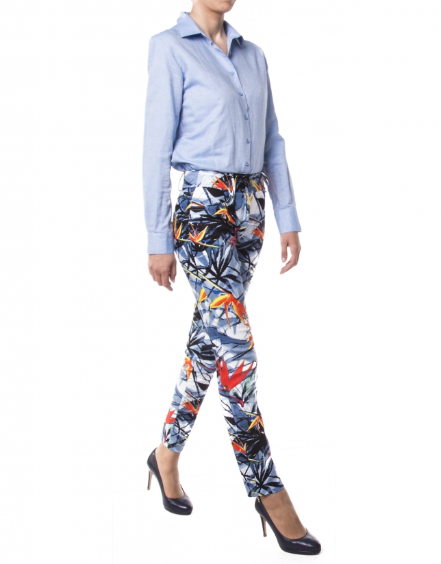 Blue floral print pants