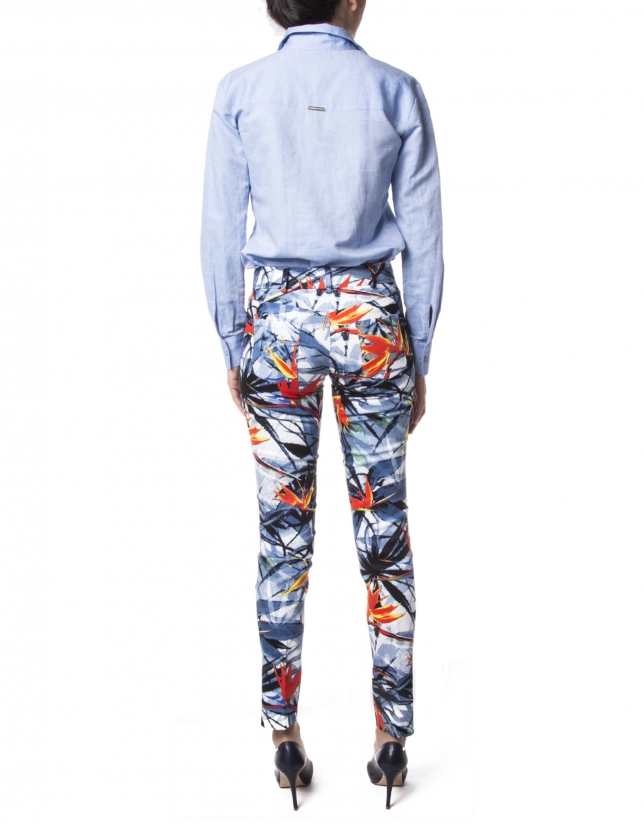 Pantalón estampado floral azul