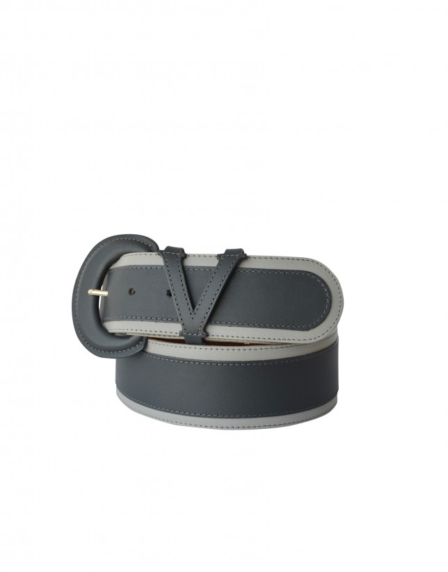 Wide grey belt with contrasting trim